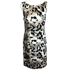 ANN TAYLOR Sleeveless Dress Gold Metal Black Abstract Animal Print Size 10